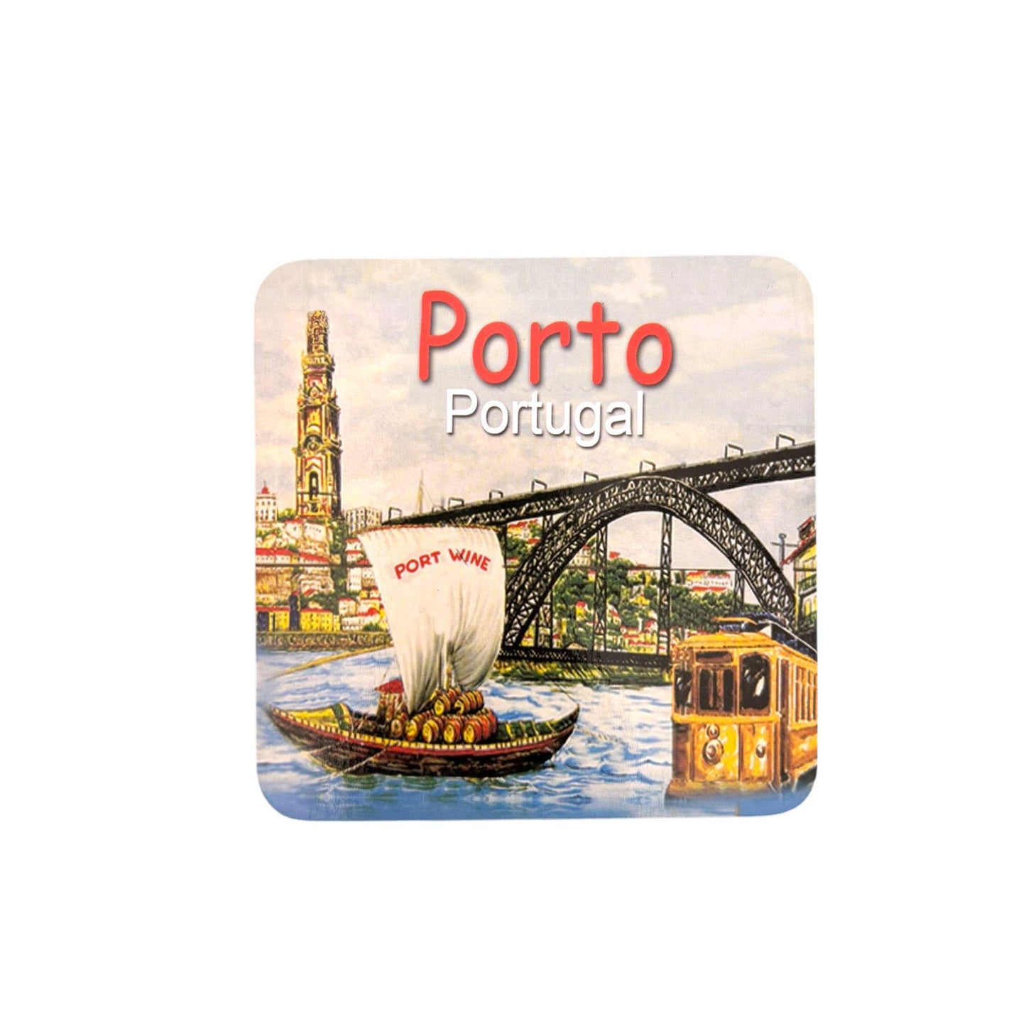 Cork Coffee Tea Square Coaster - Beautiful Monuments of Porto Portugal - Tourist Souvenir Gift from Portugal (Set of 6)