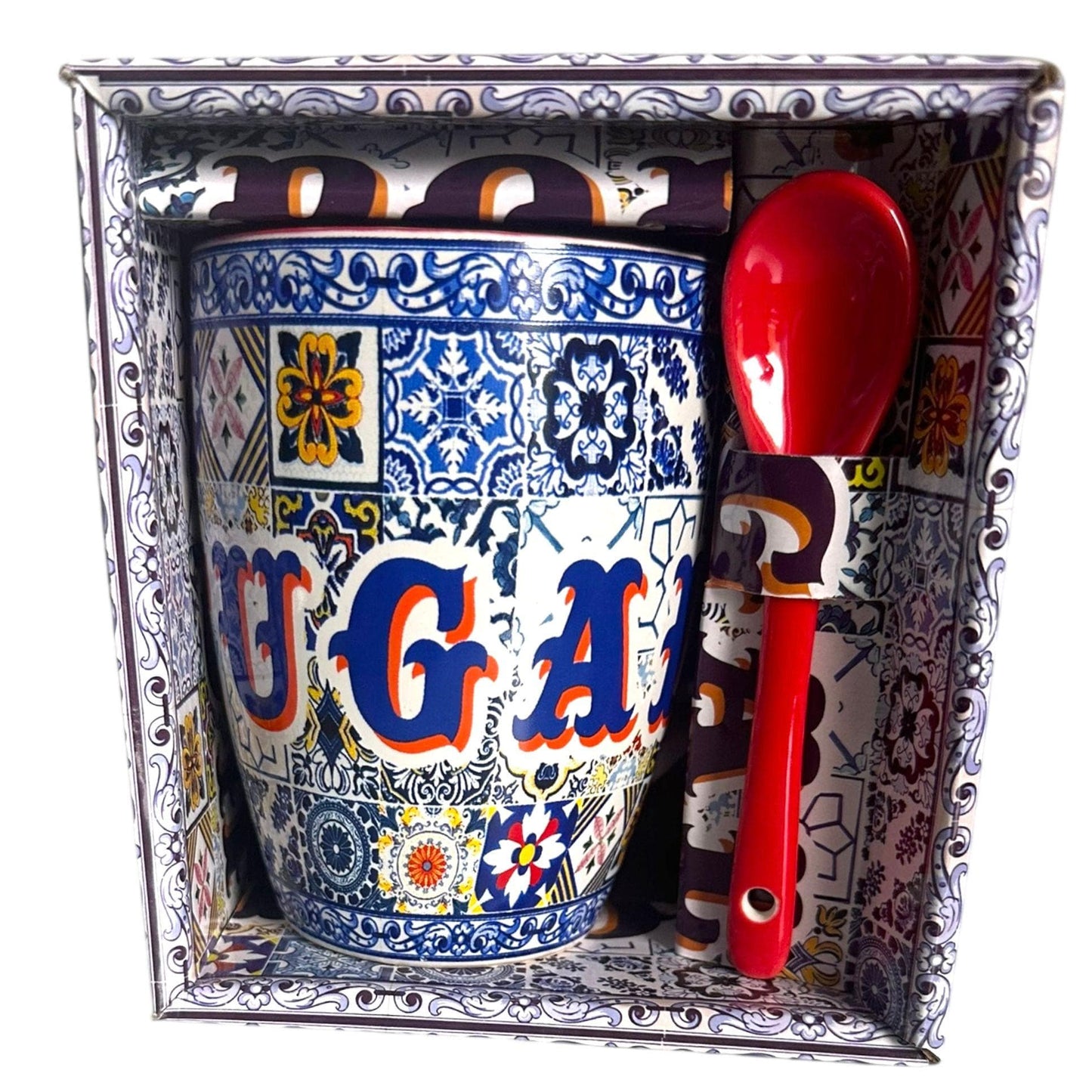 Portugal Azulejo Cup Tea Mug with Spoon in Colorful Azulejo Cardboard Packing - Beautiful Gift from Portugal