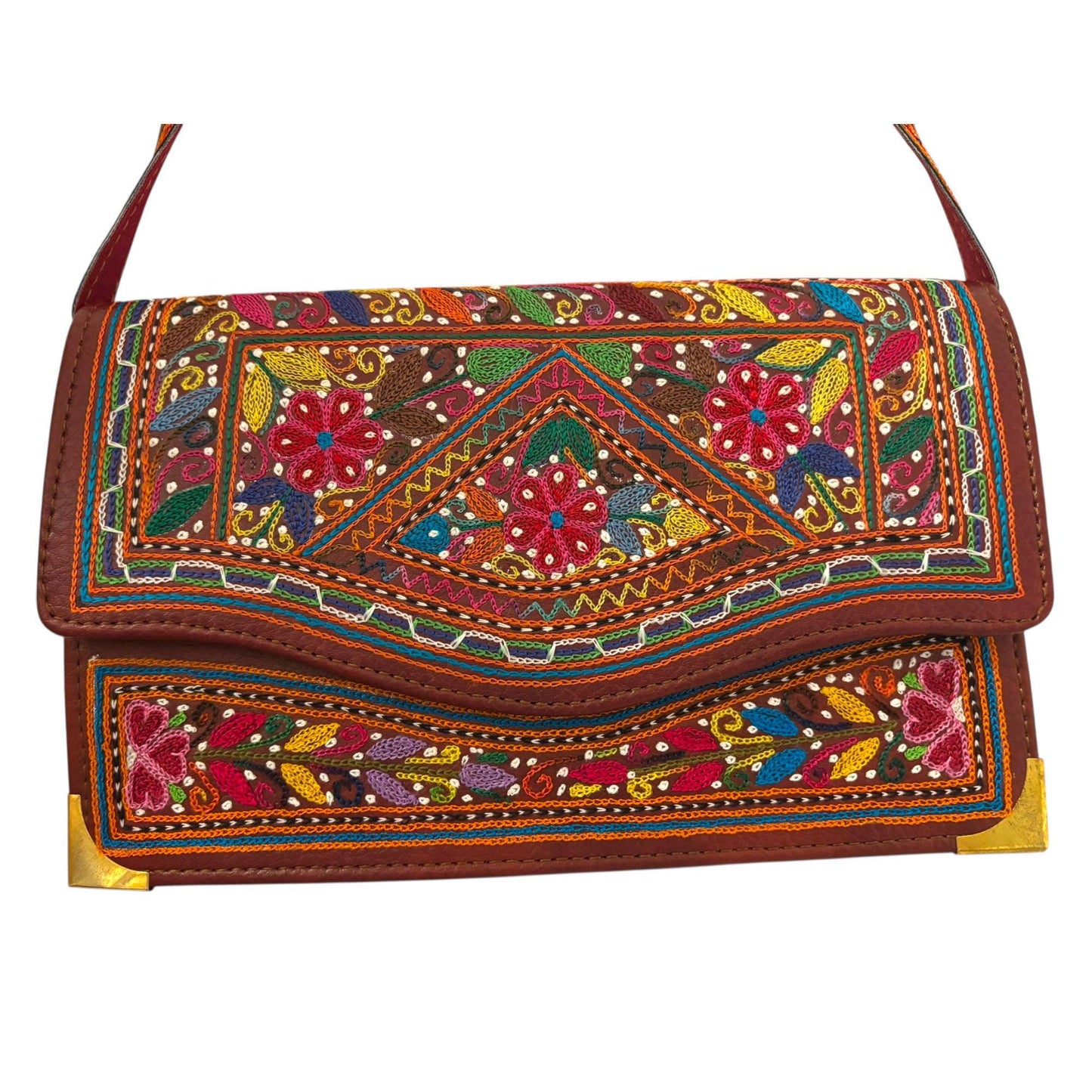 Authentic Balochi Sindhi Handmade Embroidered Mirror Work Leather Clutch Bag Wallets Beautiful Souvenir from Pakistan