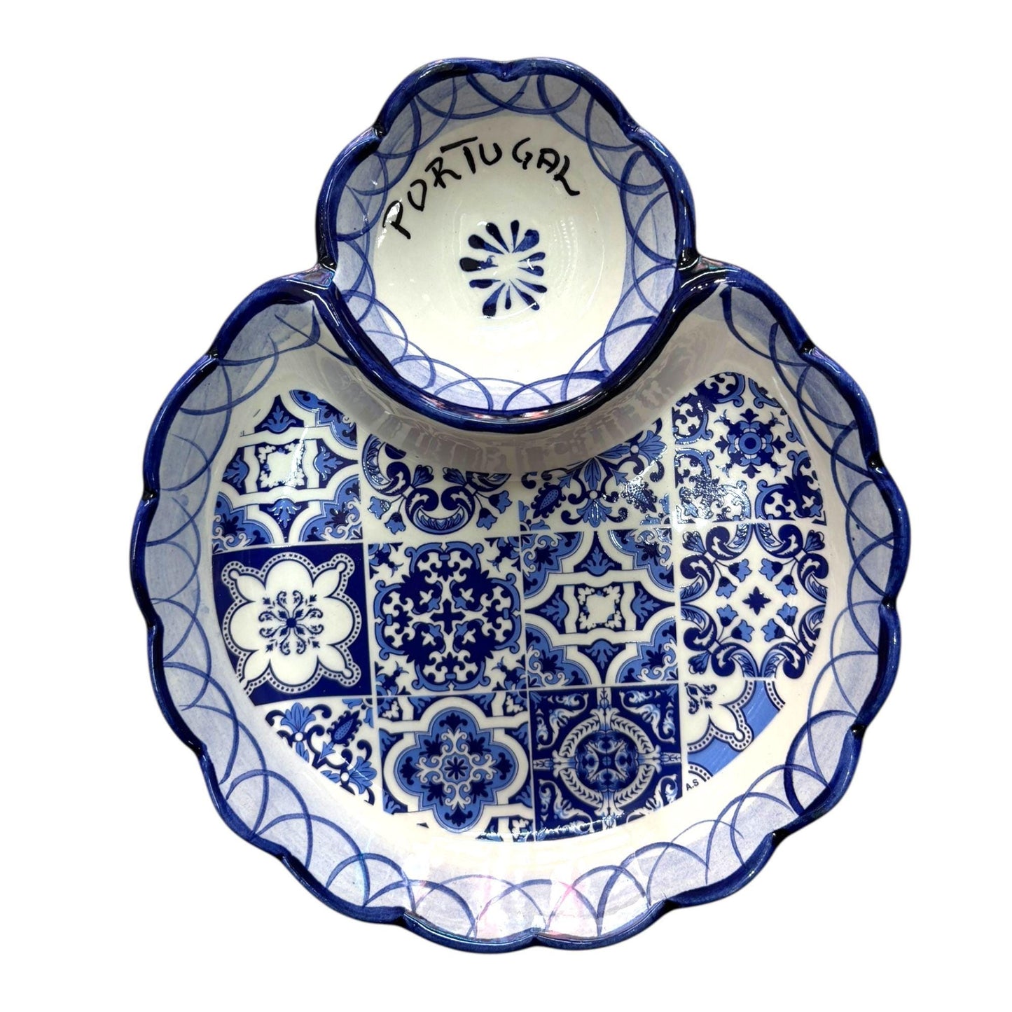 Portugal Hand Painted Pottery Big Dish/Tray  - Ceramic Dish Plate Tray for Appetizers, Olives, Sauces & Salad  7.2 x 6.1