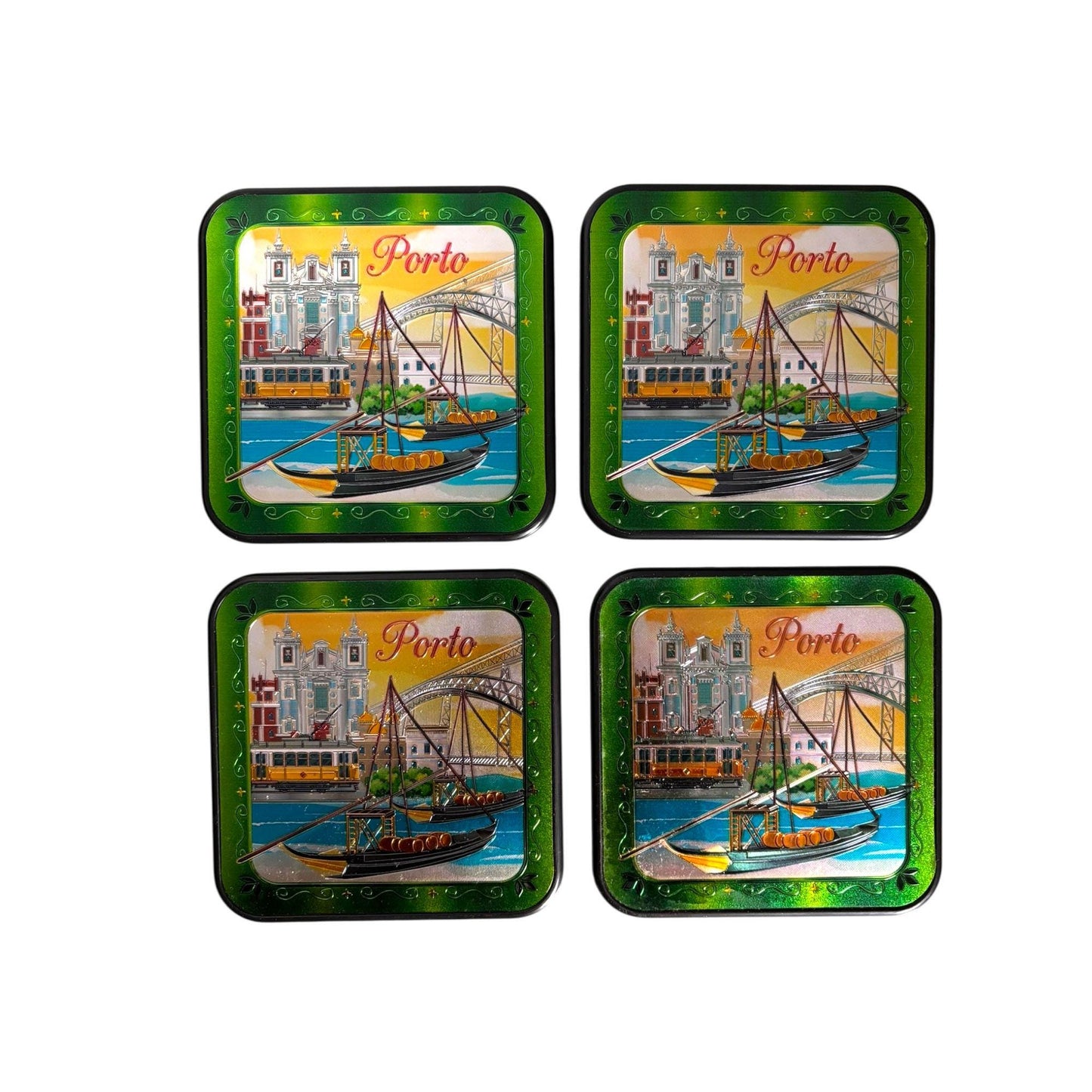 Acrylic Glossy Coffee Tea Coaster - Beautiful Designs & Monuments of Porto Portugal - Tourist Souvenir Gift from Portugal (Set of 4)