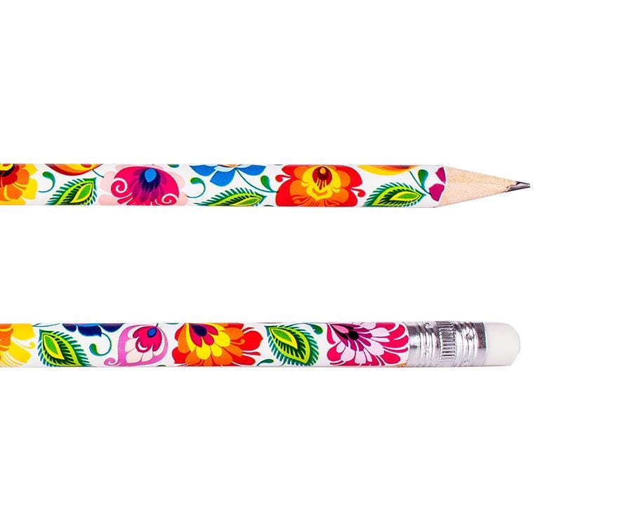 Pencils with Eraser Poland Folk Stylized Decorations Pencils with Vivid Colors and Interesting Compositions (Set of 9 Pencils)