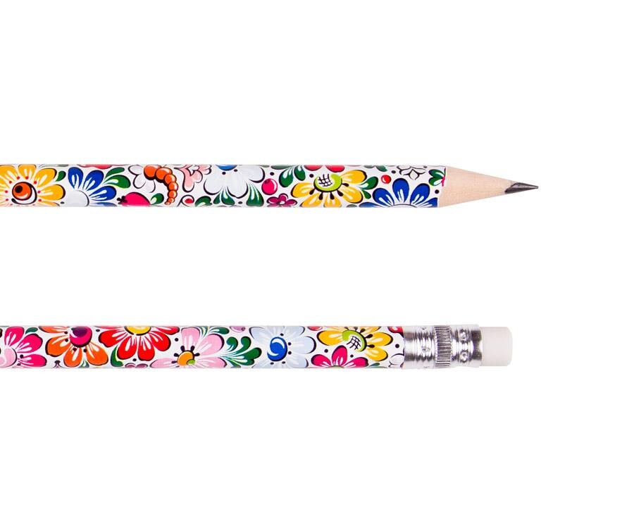 Pencils with Eraser Poland Folk Stylized Decorations Pencils with Vivid Colors and Interesting Compositions (Set of 9 Pencils)