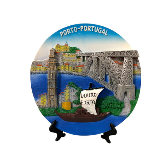 Portugal Vintage Style Hand Painted 3D Poly Ceramic Decorative Plate with Porto Landmarks
