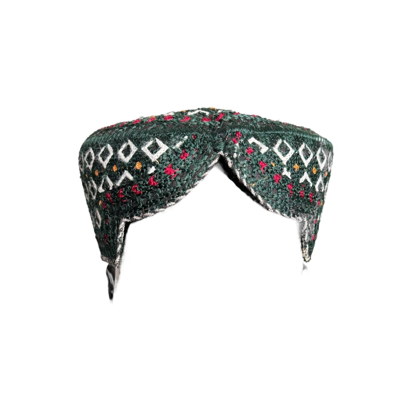 Sindhi Balochi Kufi Sufi Artist Topi - Trendy Hat - Handmade Embroidery Front Cut Cap - Diamond Gold Pattern - (55 to 57 cm)