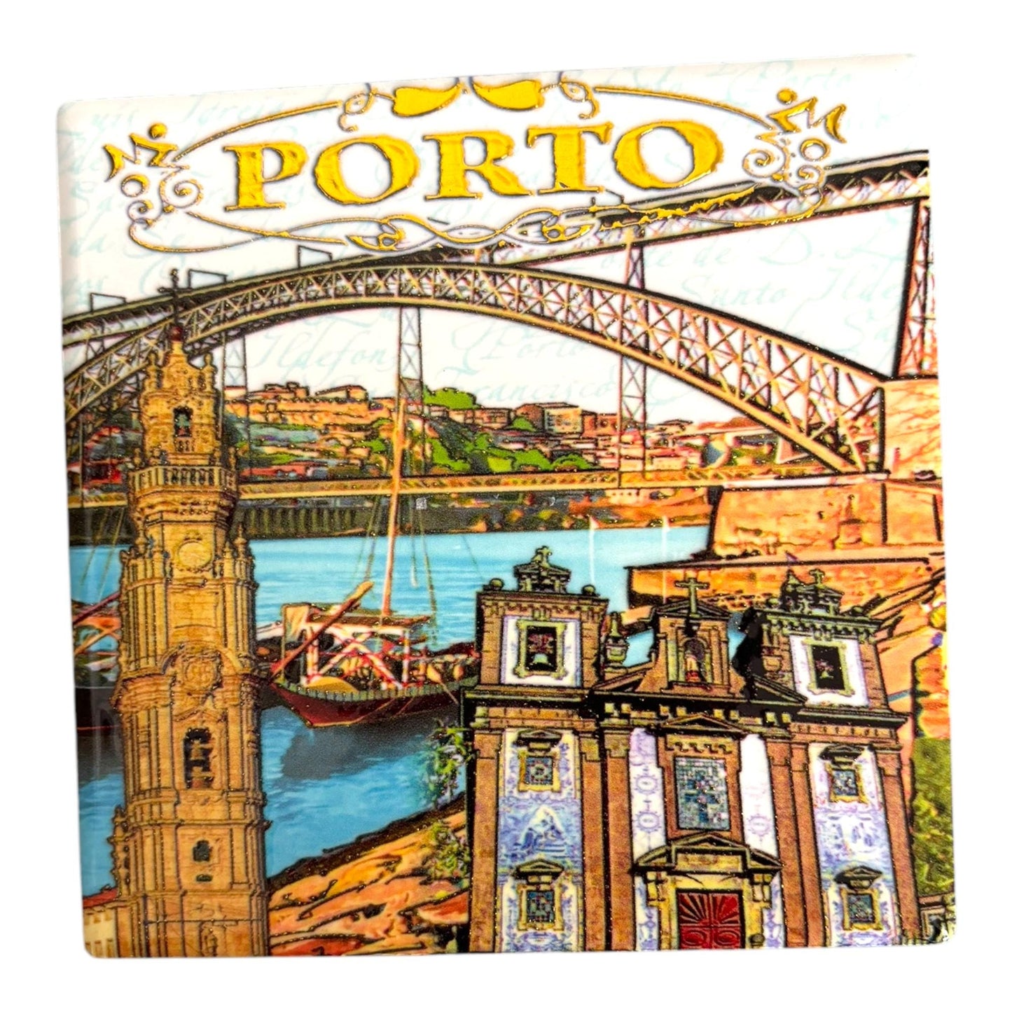 Portugal Ceramic Coasters with Cork Base Heat Resistant - Embedded Portugese Monuments & Azulejo Designs Made in Portugal (Square)