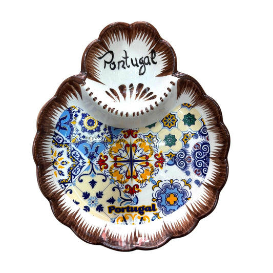 Portugal Hand Painted Pottery Big Dish/Tray  - Ceramic Dish Plate Tray for Appetizers, Olives, Sauces & Salad  7.2 x 6.1