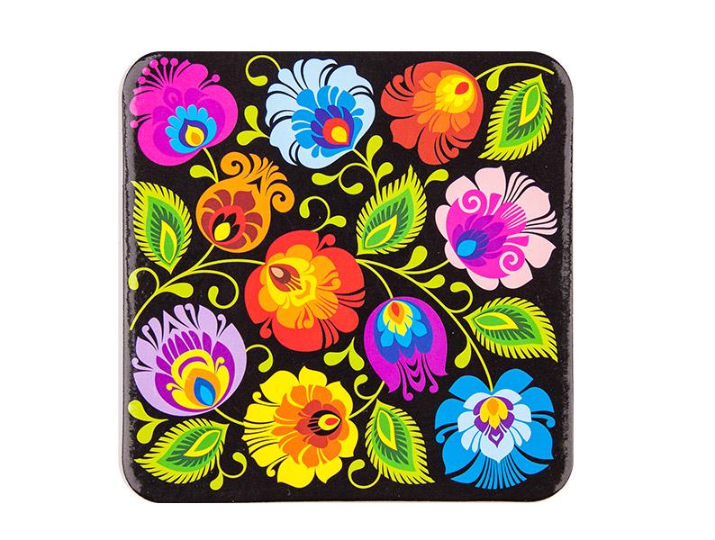 Floral Cork Pads Tea Coffee Coasters with Poland Folk Art Designs Table Decorations from Poland - Set of 4