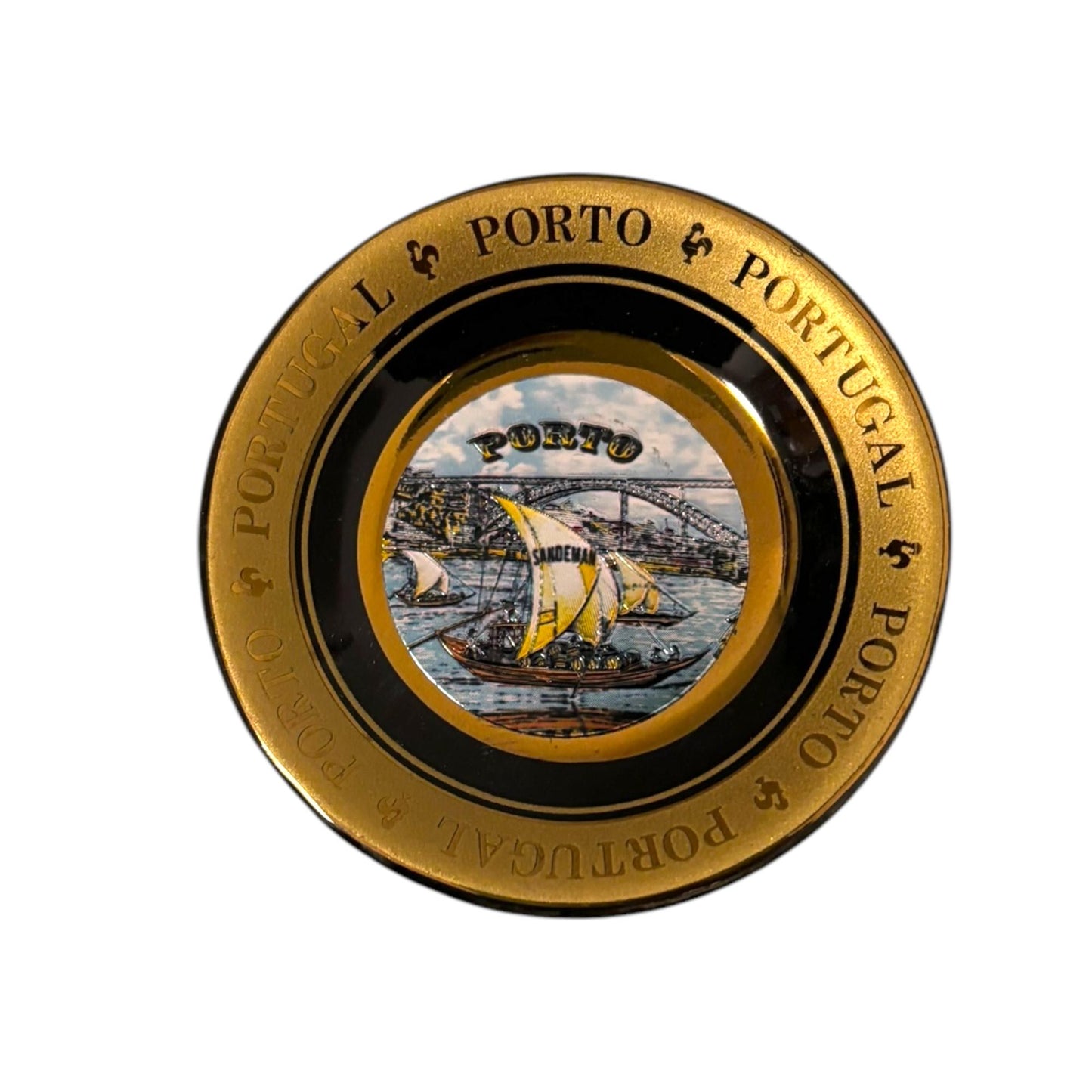 Portugal Ceramic Fridge Magnet: Gold Plated Portuguese Souvenir