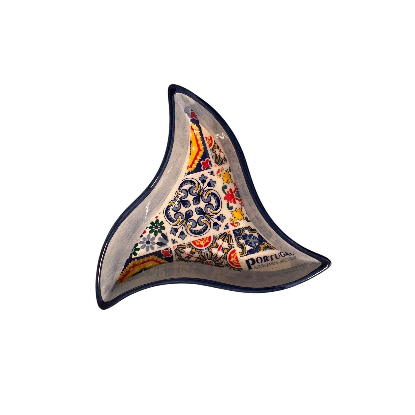 Portugal Hand Painted Pottery Star Tray Triangle Shape - Ceramic Serving Tray for Olives Sauces Beautiful Gift Made In Portugal