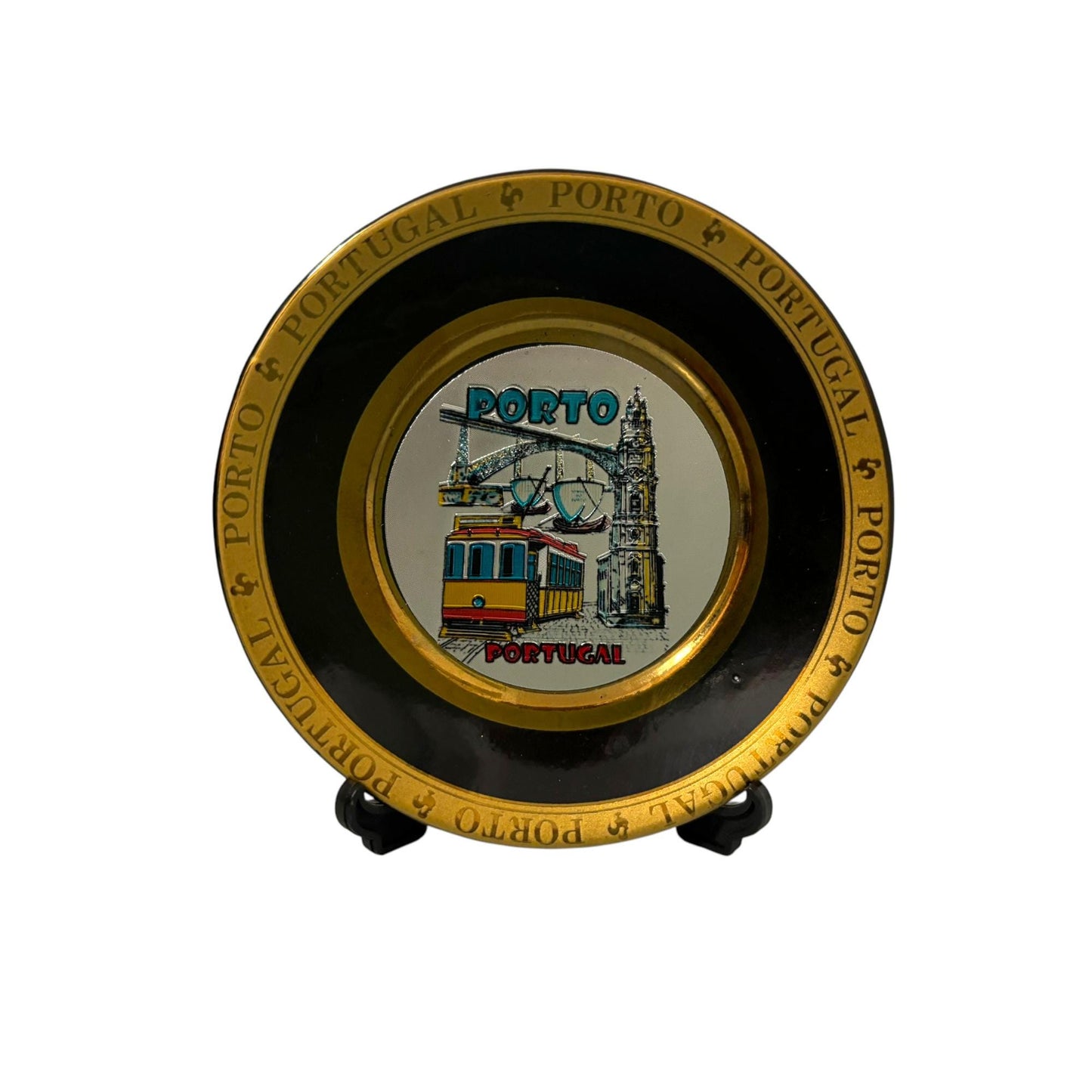 Portugal Gold Plated Ceramic Decoration Plate with Stand - Portugese Famous Monuments Kitchen Home Cafe Decoration