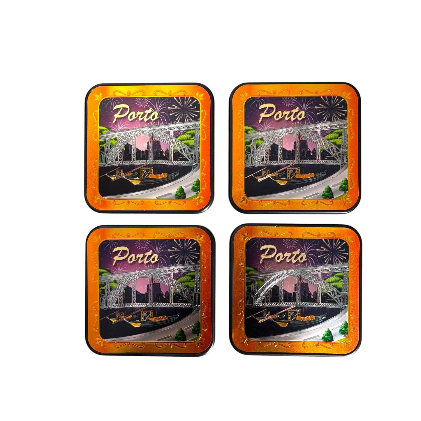 Acrylic Glossy Coffee Tea Coaster - Beautiful Designs & Monuments of Porto Portugal - Tourist Souvenir Gift from Portugal (Set of 4)