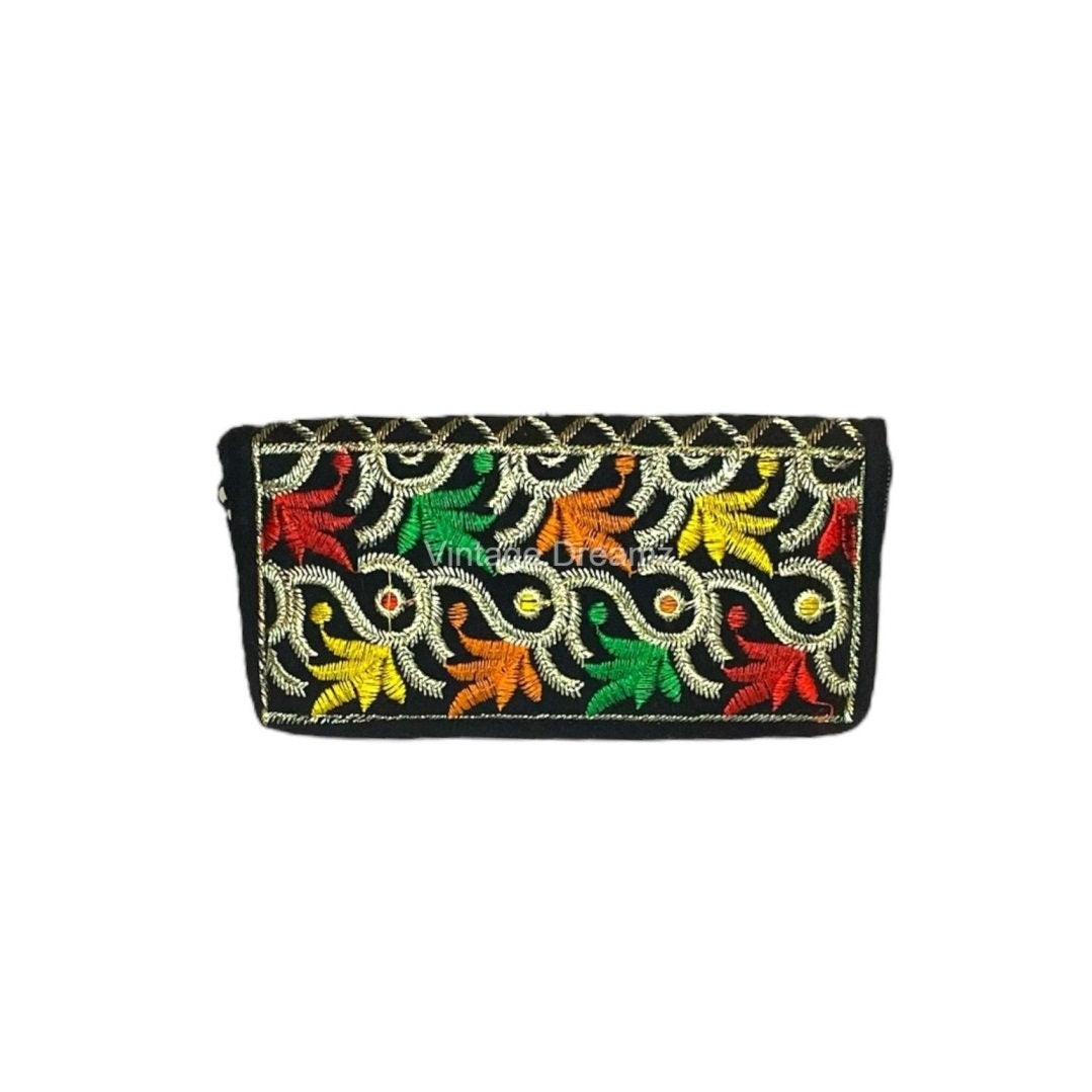 Embroidered Sling Versatile Clutch Bags for Women & Girls, Mobile Purse Wallet