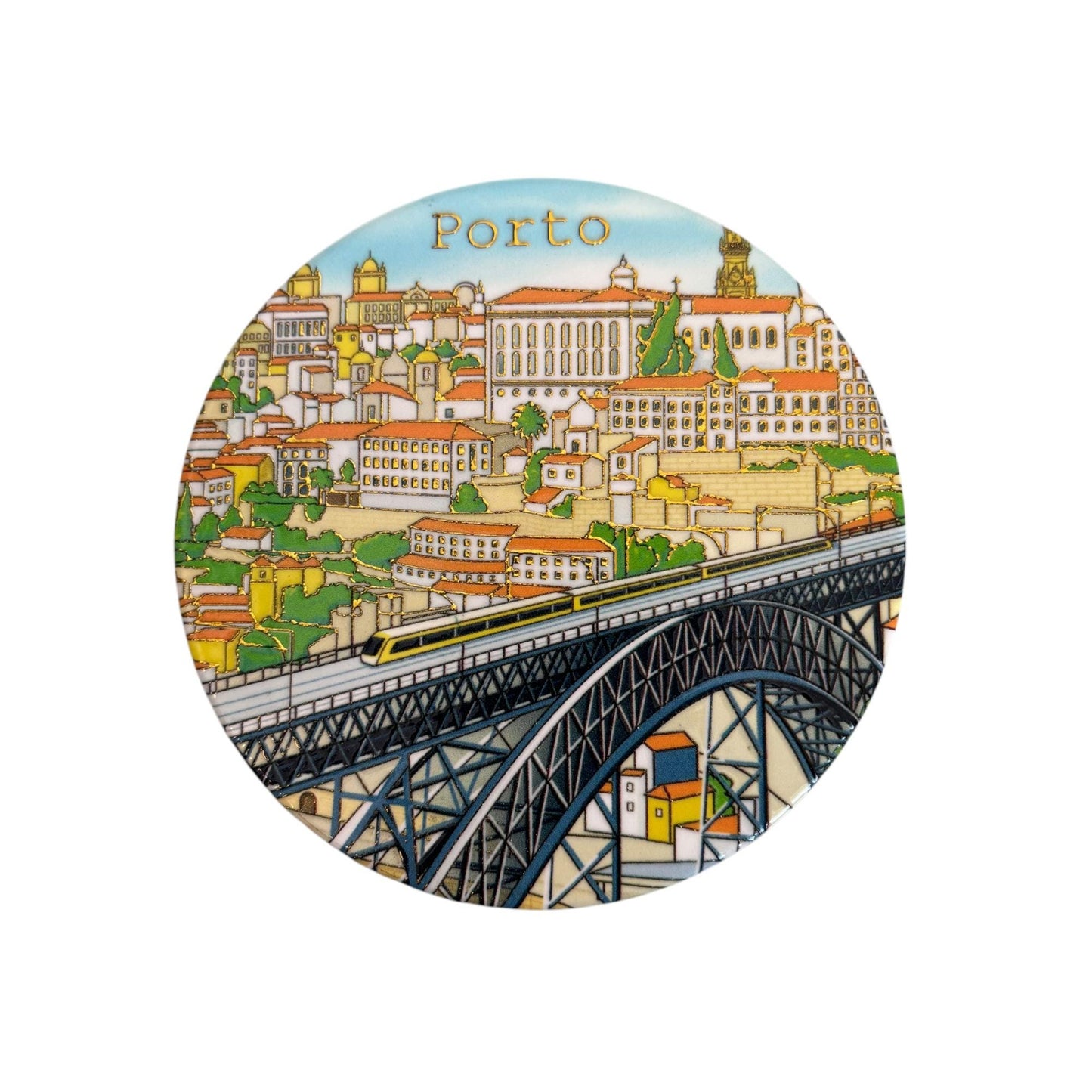 Portugal Ceramic Coasters with Cork Base Heat Resistant - Embedded Portugese Monuments & Azulejo Designs  Made in Portugal (Round)