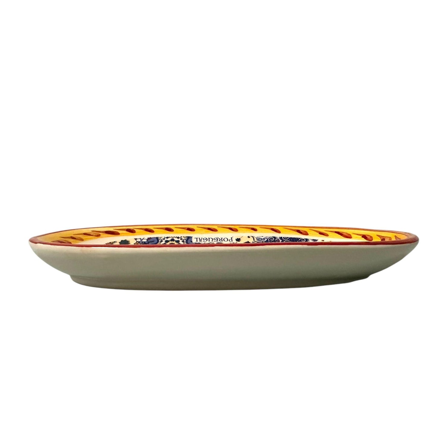 Portugal Hand Painted Pottery Round Shape 7 x 3.7 Inches - Ceramic Serving Tray for Olives Sauces Beautiful Gift Made In Portugal