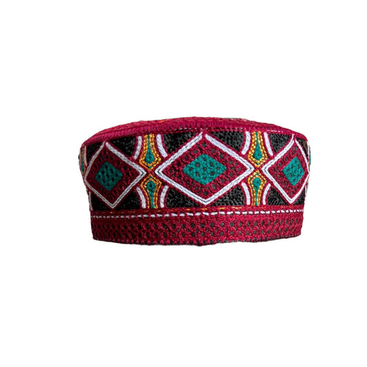 Kufi Sufi Artist Sindhi Balochi Topi - Trendy Traditional Vibrant Colorful Topi - Handmade Embroidery Round Hat (Size 55cm)