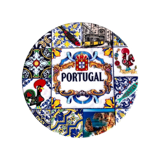 Portugal Ceramic Coasters with Cork Base Heat Resistant - Embedded Portugese Monuments & Azulejo Limited Exclusive Edition (Round)