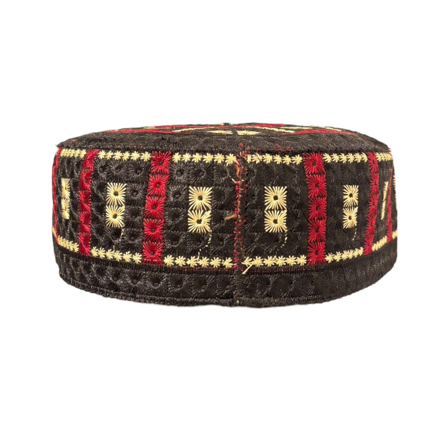 Turkish Kufi Sufi Artist Sindhi Balochi Topi - Trendy Colorful Topi - Handmade Embroidery Round Hat with Tiny Holes (Size 58 cm)