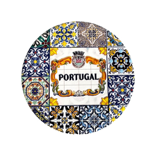 Portugal Ceramic Coasters with Cork Base Heat Resistant - Embedded Portugese Monuments & Azulejo Limited Exclusive Edition (Round)
