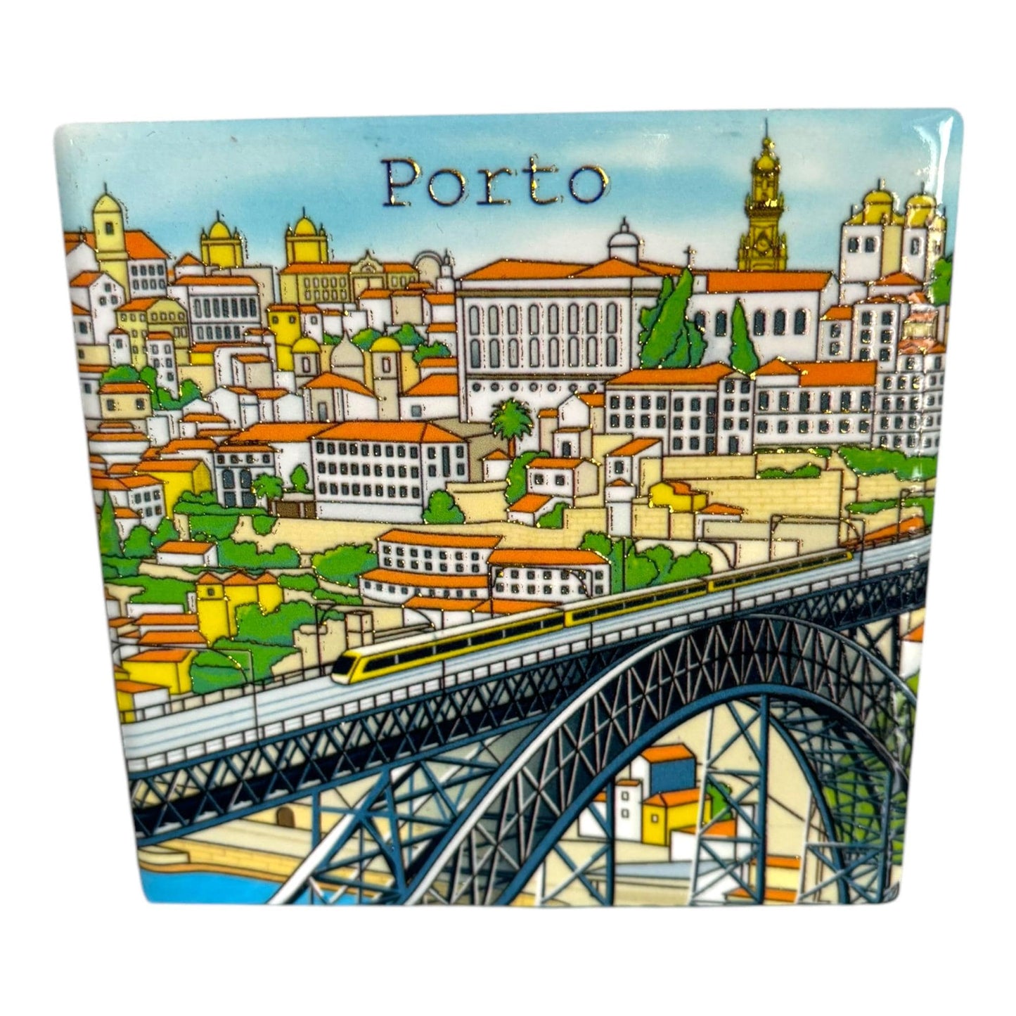 Portugal Ceramic Coasters with Cork Base Heat Resistant - Embedded Portugese Monuments & Azulejo Designs Made in Portugal (Square)