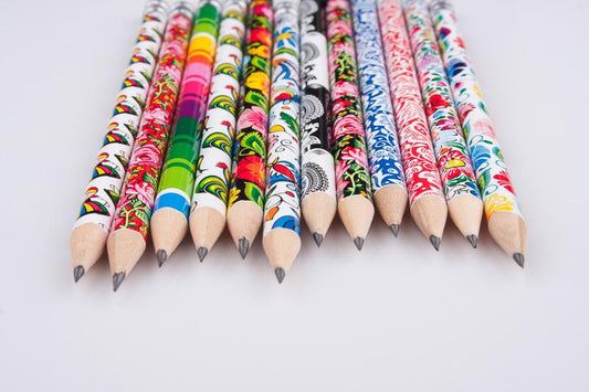 Pencils with Eraser Poland Folk Stylized Decorations Pencils with Vivid Colors and Interesting Compositions (Set of 9 Pencils)
