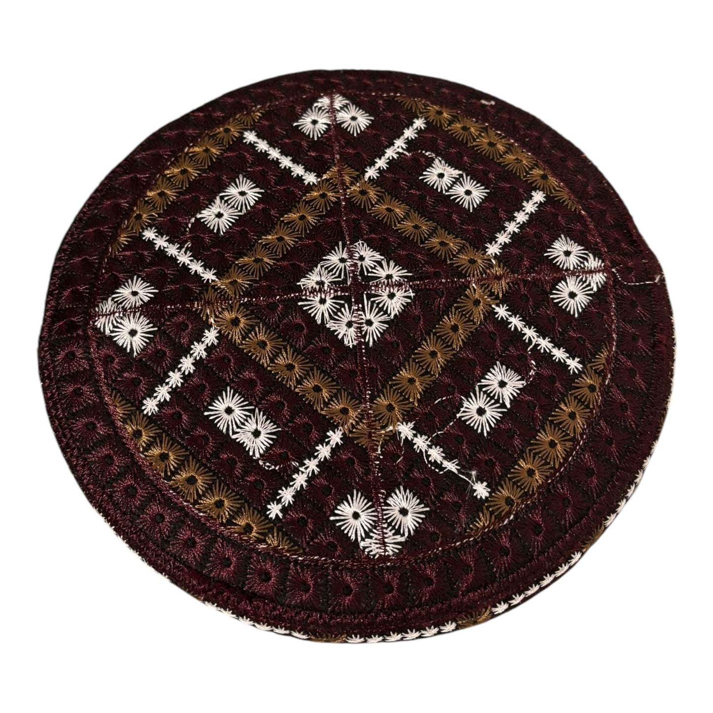 Turkish Kufi Sufi Artist Sindhi Balochi Topi - Trendy Colorful Topi - Handmade Embroidery Round Hat with Tiny Holes (Size 58 cm)