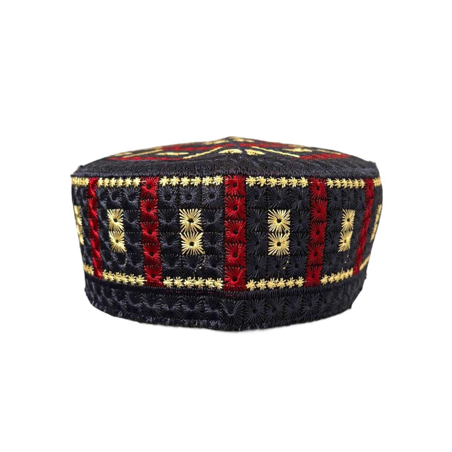 Turkish Kufi Sufi Artist Sindhi Balochi Topi - Trendy Colorful Topi - Handmade Embroidery Round Hat with Tiny Holes (Size 58 cm)