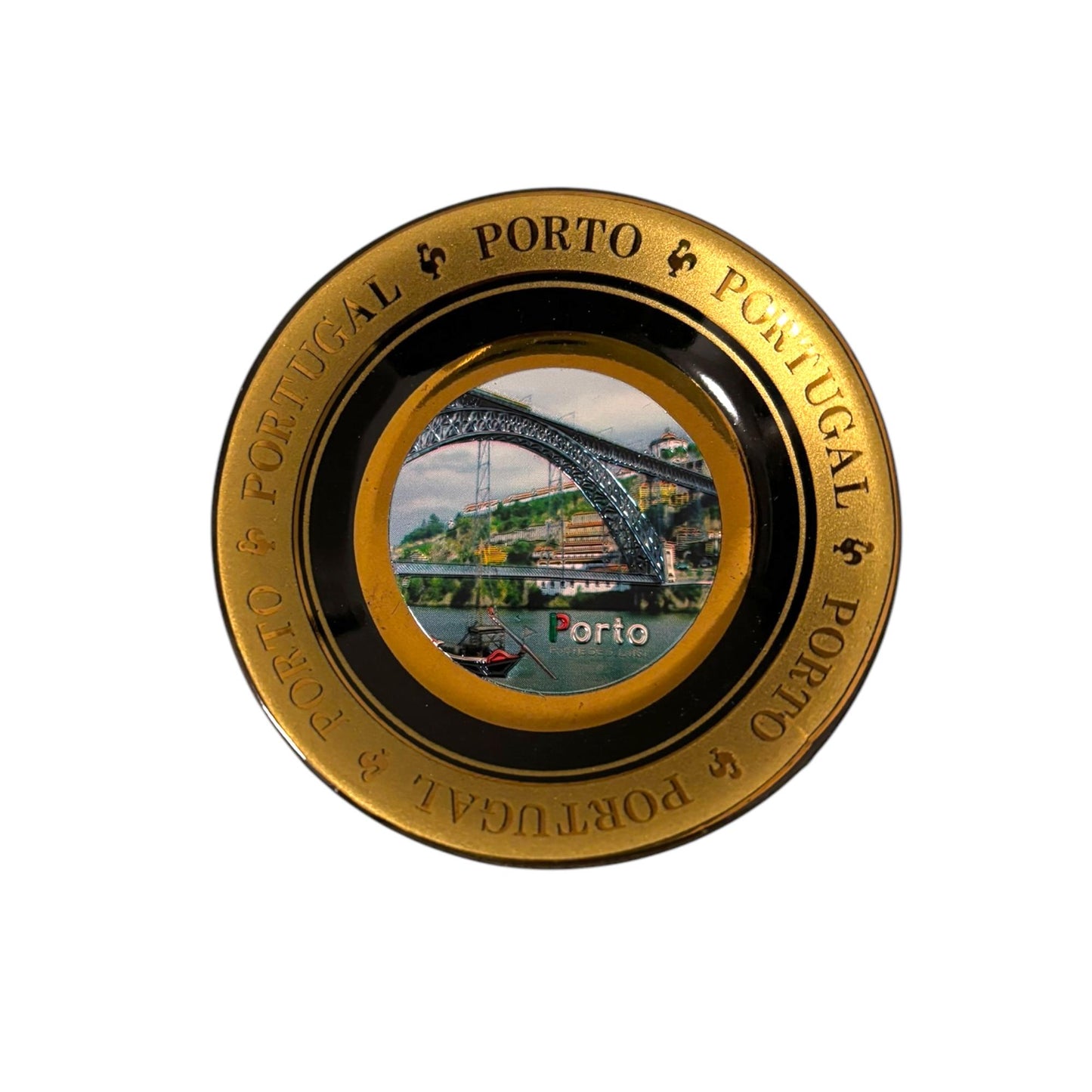 Portugal Ceramic Fridge Magnet: Gold Plated Portuguese Souvenir