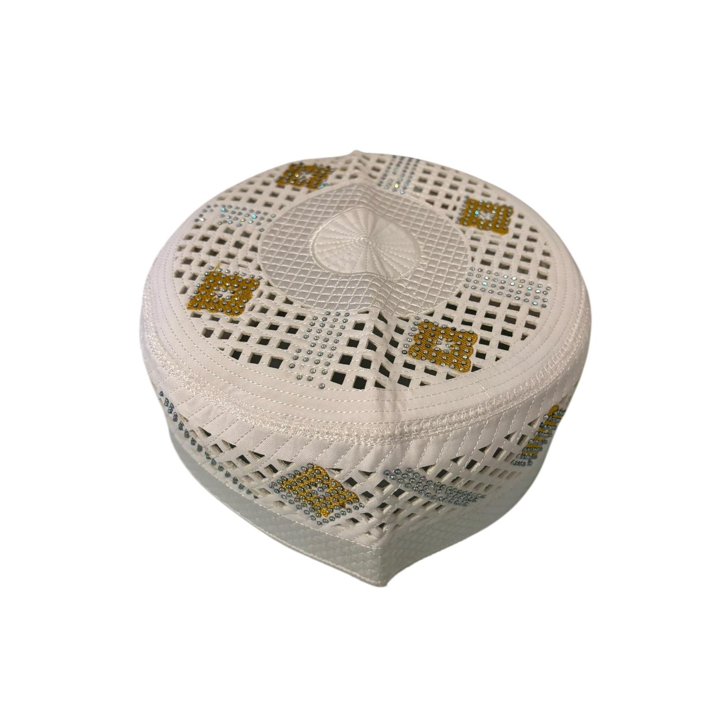 Designer Kufi Sufi Artist Hat - Trendy Unisex Cap - Machine Stitched Round Hat with Crystals Breathable Holes (Size 56-58 cm)