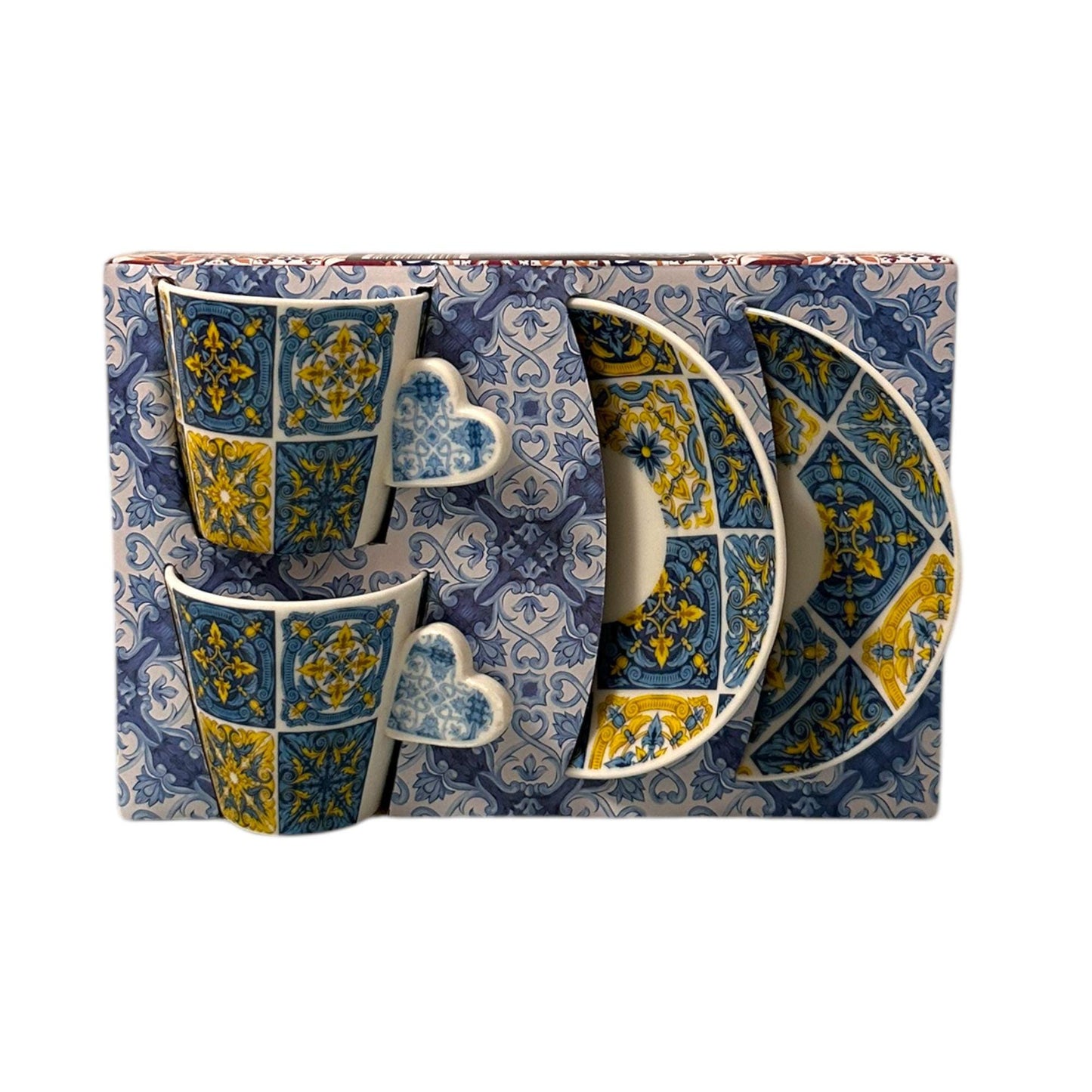 Portugal Azulejos Hand Painted Espresso Set of 2 Cups with Saucer , Tea Coffee Espresso Cups In Gift Box Beautiful Gift from Portugal