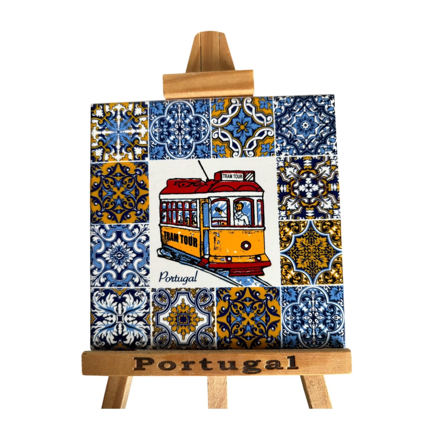 Portugal Ceramic Azulejo Tiles With Wooden Stand Portugese Pottery Home & Wall Decoration Beautiful Gift Souvenir from Portugal