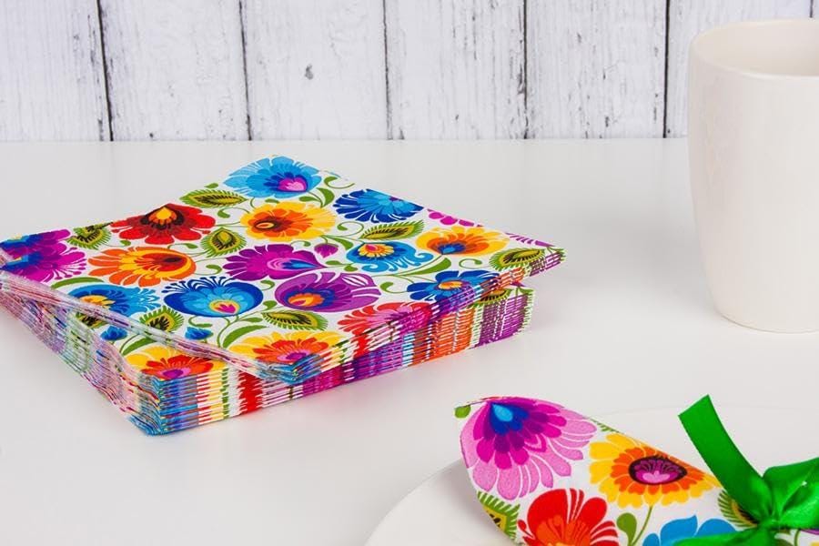 Polish Folk Art Paper Napkins: Floral Design, 3-Ply (Set of 20)