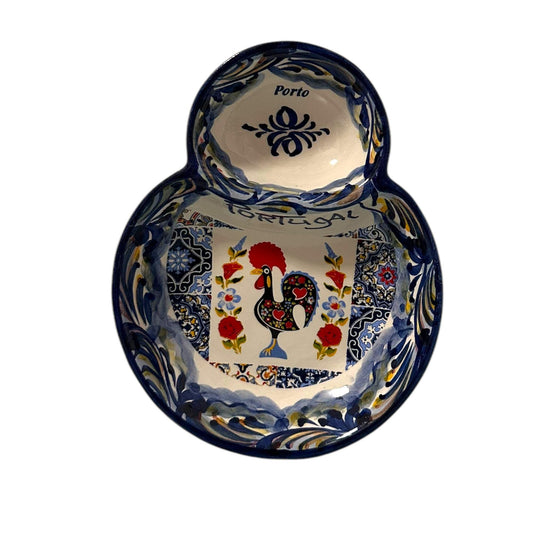 Portugal Hand Painted Pottery Olive Dish Tray Pit Holder - Ceramic Dish Plate Tray for Olives Sauces Salad Made In Portugal