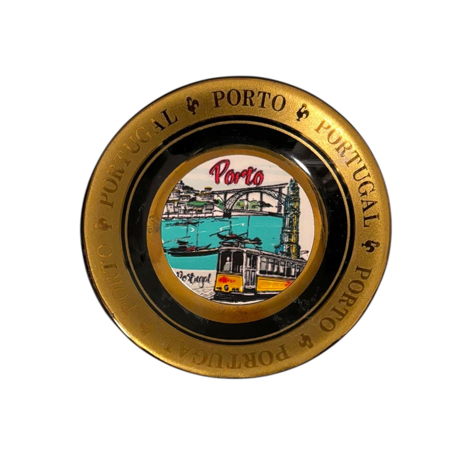 Portugal Ceramic Fridge Magnet: Gold Plated Portuguese Souvenir