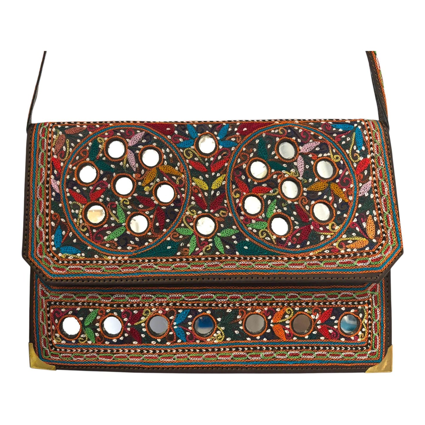 Authentic Balochi Sindhi Handmade Embroidered Mirror Work Leather Clutch Bag Wallets Beautiful Souvenir from Pakistan