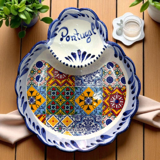 Portugal Hand Painted Pottery Big Dish/Tray  - Ceramic Dish Plate Tray for Appetizers, Olives, Sauces & Salad  7.2 x 6.1