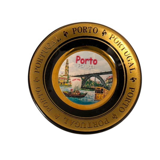 Portugal Ceramic Fridge Magnet: Gold Plated Portuguese Souvenir
