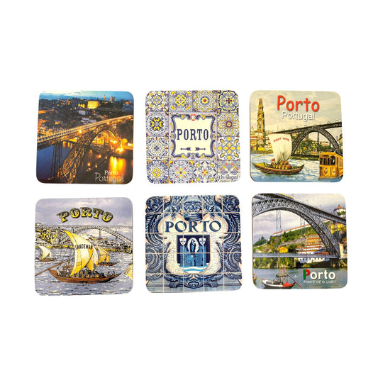Cork Coffee Tea Square Coaster - Beautiful Monuments of Porto Portugal - Tourist Souvenir Gift from Portugal (Set of 6)