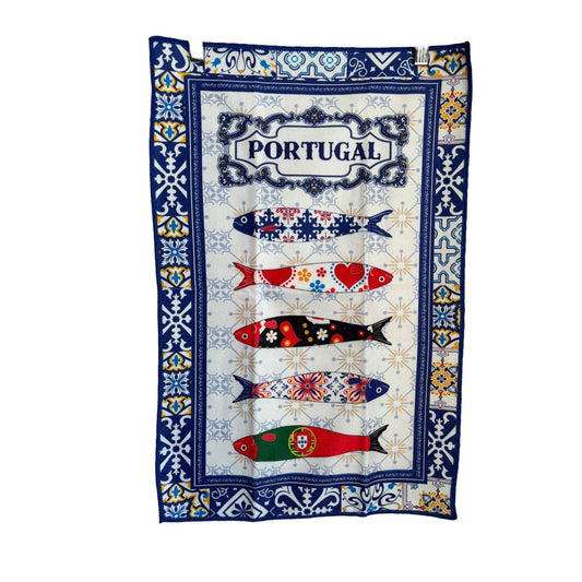 Kitchen Towels with Portuguese Monuments & Traditional Pattern : 100% Cotton , Traveler Gift Souvenir from Portugal