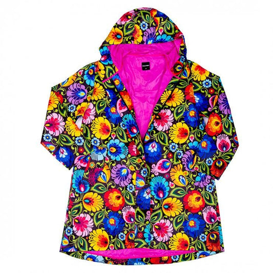 Floral Raincoat with Hoodie, Waterproof, Windproof, Snow Proof, Packed in Bag with Poland Folk Designs
