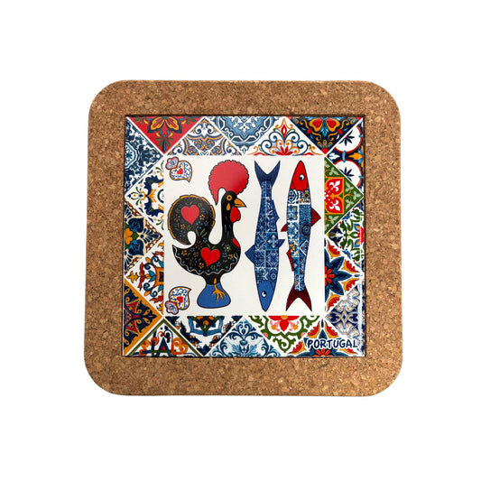 Portuguese Azulejo Tile Trivet: Cork-Backed Ceramic Pottery (Registered Patterns)