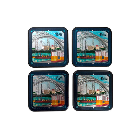Acrylic Glossy Coffee Tea Coaster - Beautiful Designs & Monuments of Porto Portugal - Tourist Souvenir Gift from Portugal (Set of 4)