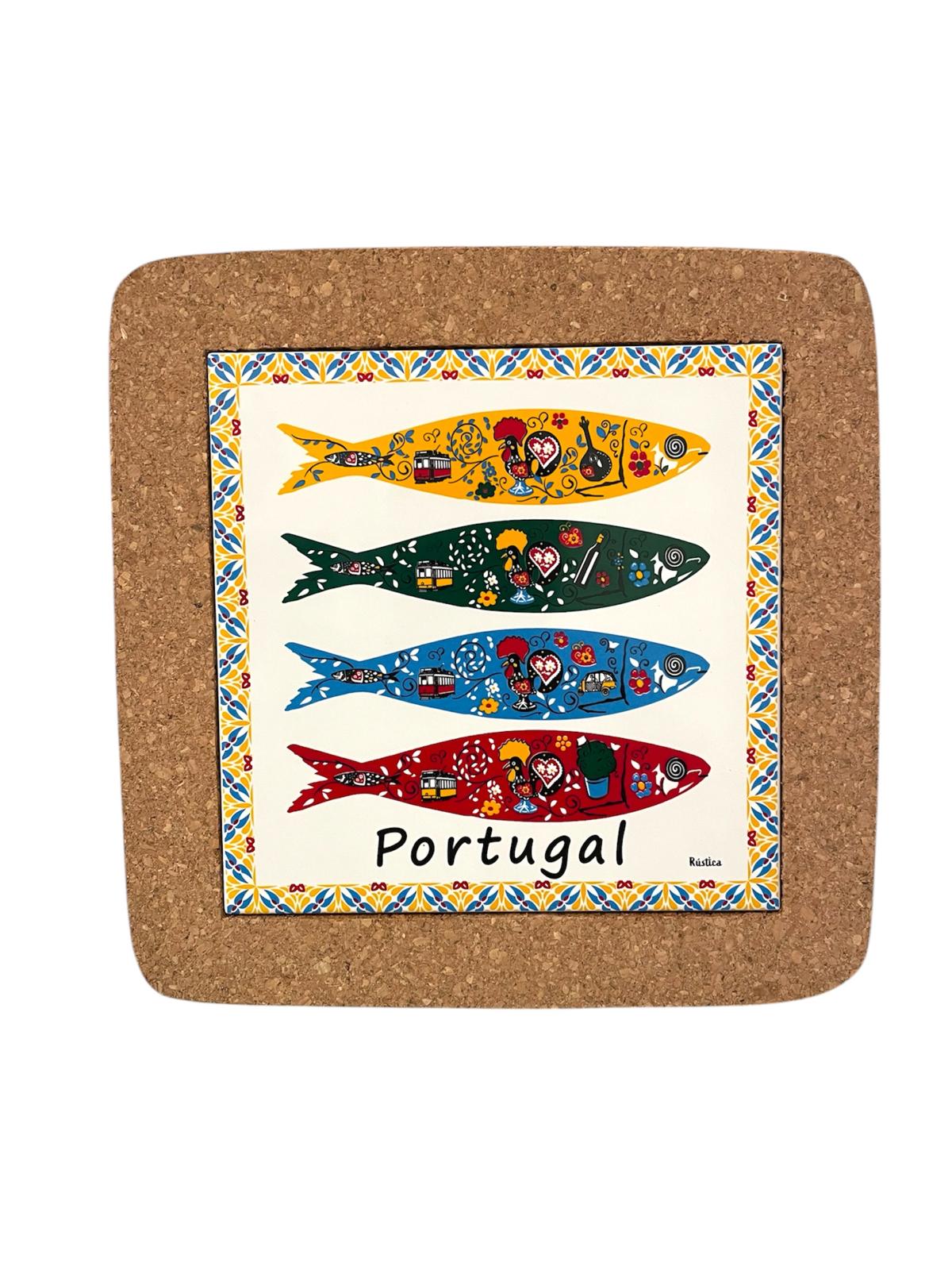 Portuguese Azulejo Tile Trivet: Cork-Backed Ceramic Pottery (Registered Patterns)