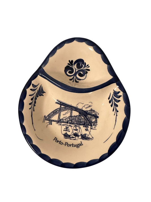 Portugal Hand Painted Pottery Olive Dish/Tray with Triangle Shape Pit Holder - Ceramic Dish Plate Tray for Olives Sauces Salad