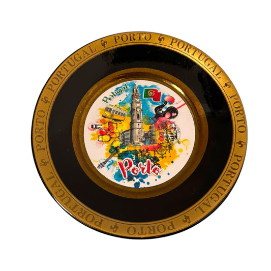 Portugal Gold Plated Ceramic Decoration Plate with Stand - Portugese Famous Monuments Kitchen Home Cafe Decoration