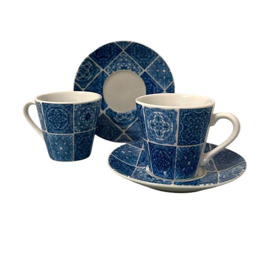 Portugal Azulejos Hand Painted Espresso Set of 2 Cups with Saucer , Tea Coffee Espresso Cups In Gift Box Beautiful Gift from Portugal