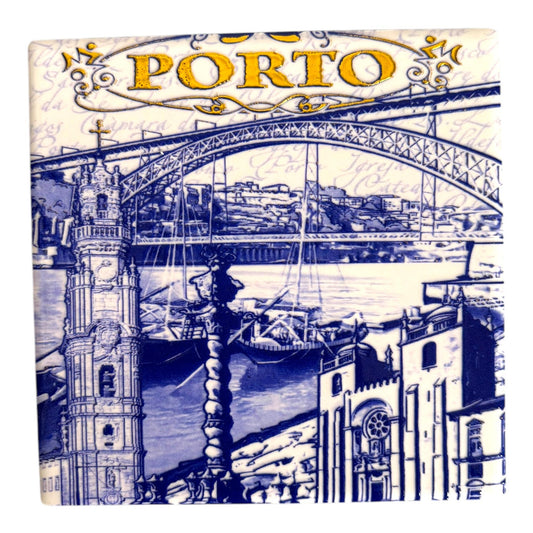 Portugal Ceramic Coasters with Cork Base Heat Resistant - Embedded Portugese Monuments & Azulejo Designs Made in Portugal (Square)
