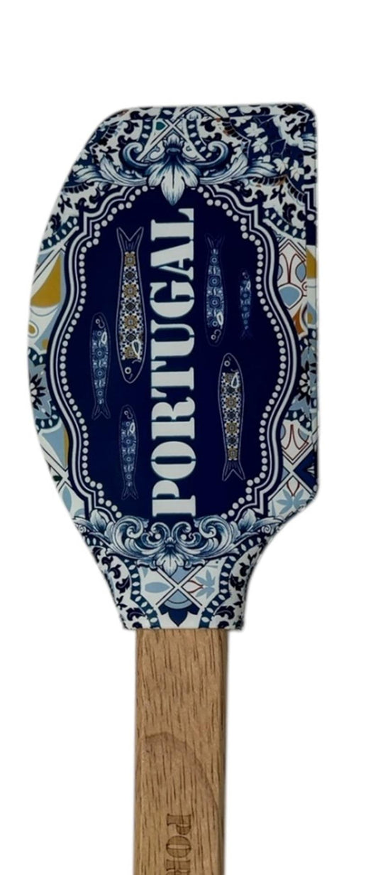 Portugal Azulejo Pattern Silicone Spatula: Wooden Handle Kitchen Decor