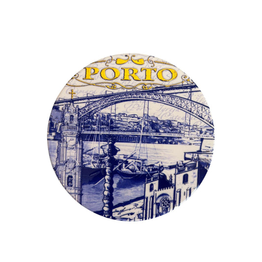 Portugal Ceramic Coasters with Cork Base Heat Resistant - Embedded Portugese Monuments & Azulejo Designs  Made in Portugal (Round)