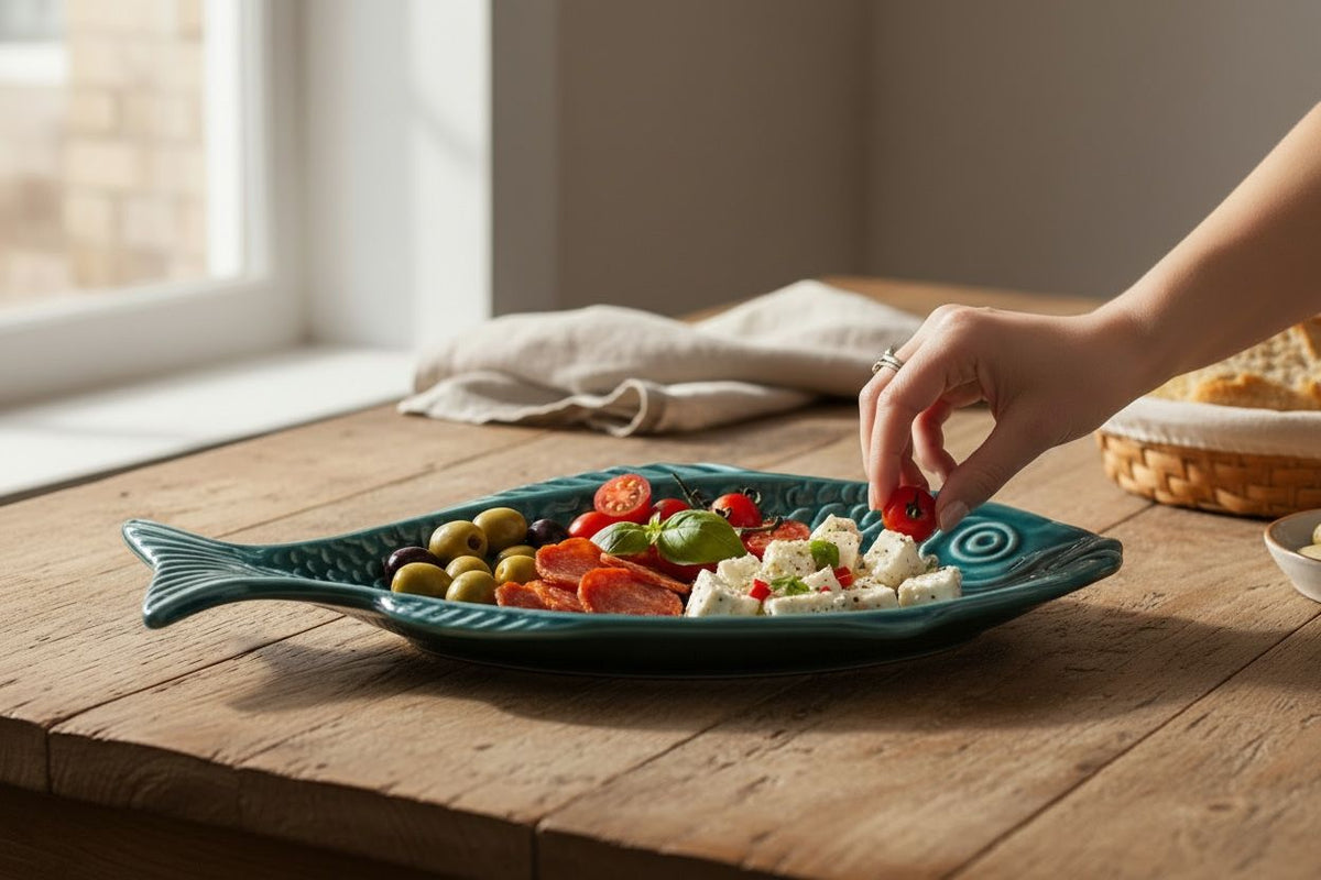 Handmade Ceramic Small Sardine Fish Curved Tray